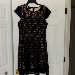 Pink with black lace overlay cocktail dress